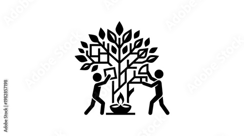 People Planting Elements on a Tree Symbolizing Growth and Development