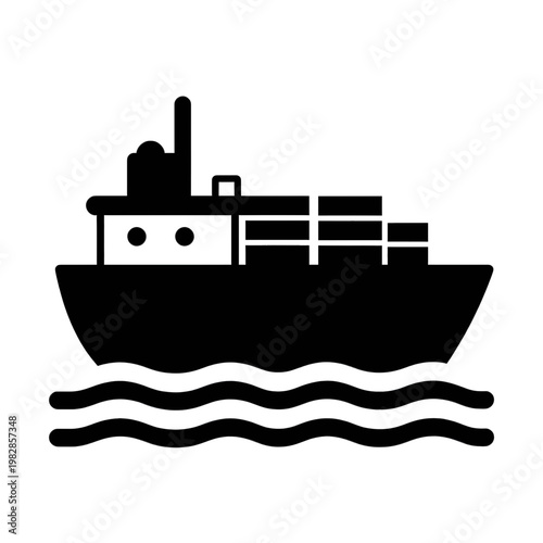 Ship Icon Floating on Wavy Water Line