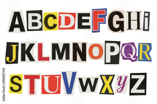 Set of alphabet letters cut from magazines and newspapers vector illustration