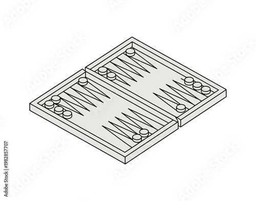 A detailed illustration of a backgammon board with pieces on a plain background