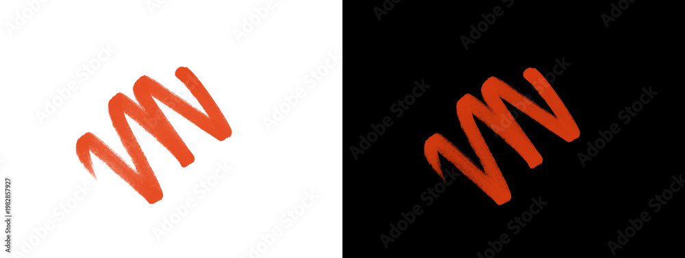 Fototapeta premium Orange marker zigzag wavy squiggle line on split white and black background, hand drawn doodle stroke