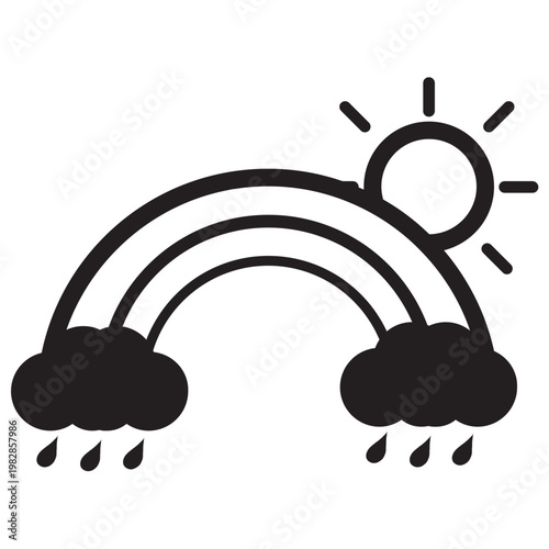 Rainbow appears after rain with sun shining through clouds outside