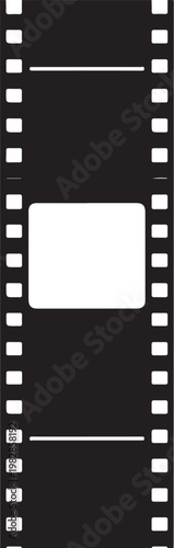 Film strip, movie film, cinematic frame, black and white, photography element, vector graphic