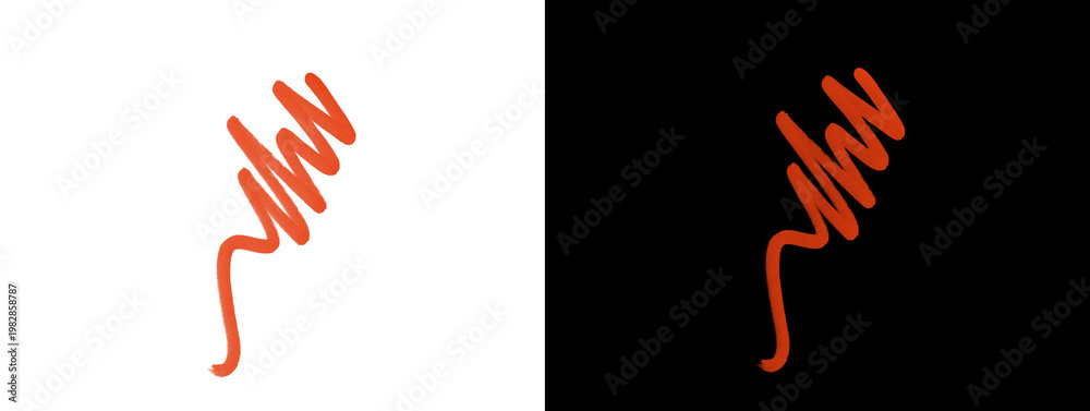 Fototapeta premium Red zigzag squiggle line on white and black background, abstract jagged stroke