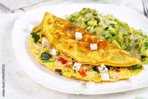 Homemade Omelette with Vegetables and Feta Cheese