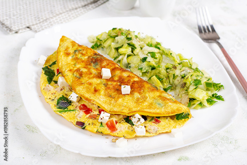 Homemade Omelette with Vegetables and Feta Cheese