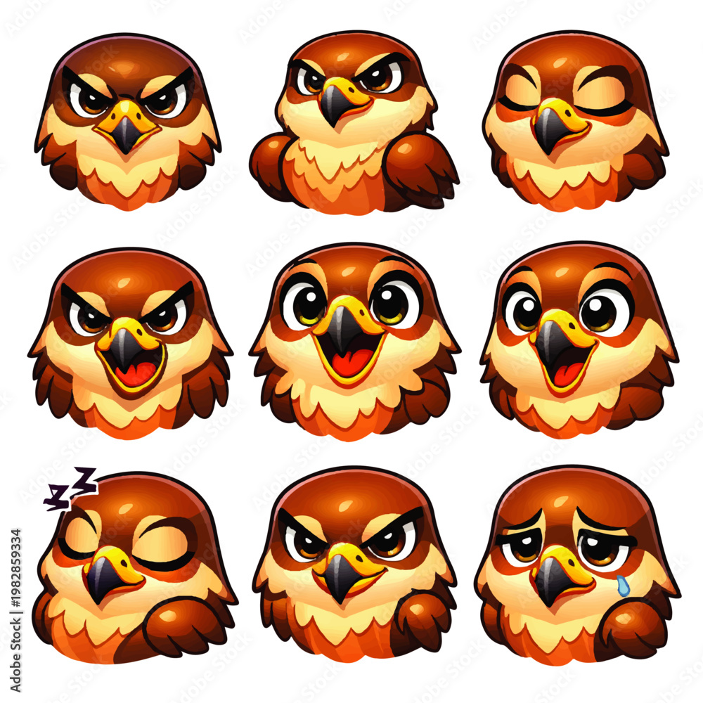 Fototapeta premium Falcon emoji emotions in a grid
