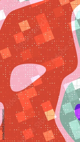 Abstract geometric pattern with squares and fluid shapes, suitable for backgrounds, textiles, and modern design projects. Great for digital wallpapers.