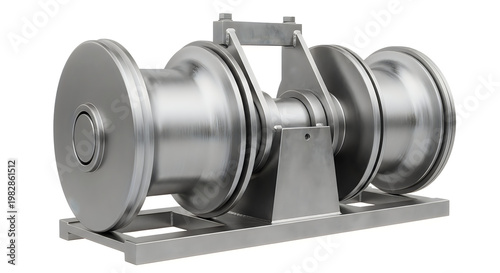 Robust industrial double sheave roller assembly designed for heavy duty cable guiding and conveying with white background, industrial