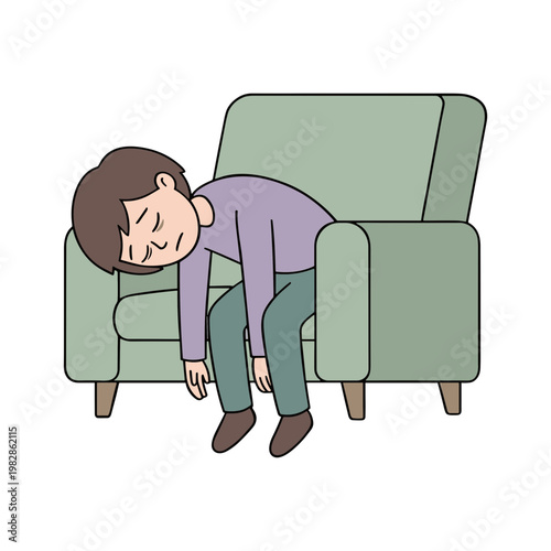 Man sitting on sofa in exhaustion with his head down