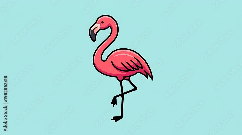 Fototapeta premium Pink Flamingo Cartoon Illustration.