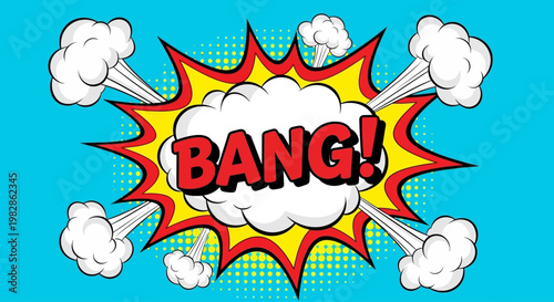 Comic book style illustration of an explosion with the word BANG in the center