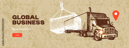 Sketch logistics collage background. Global shipping, delivery, worldwide transport concept. Retro hand drawn isolated vector illustration.