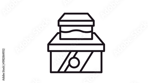 Minimalist black and white vector icon of a printer or office scanner device, featuring a clean linear design for business and technology concepts.