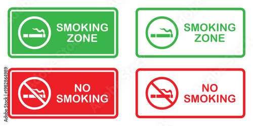 Smoking zone and no smoking sign board set, vector icons for designated areas and prohibited places, safety signage.
