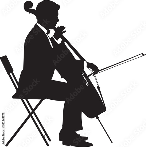 Cello player silhouette performing classical music on stage for concert and artistic event promotion