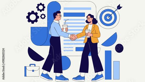 Professional Business Partnership and Successful Collaboration Flat Vector Illustration.eps