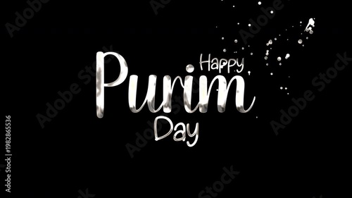 Happy purim day text with light effects on black background. Suitable for social media posts, event announcements, holiday greetings designs.