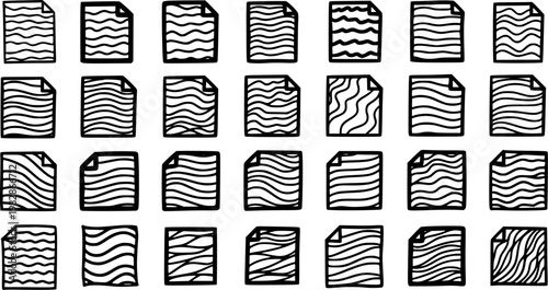 Black and White Line Art Icons of Documents and Papers, Vector Stock Icons