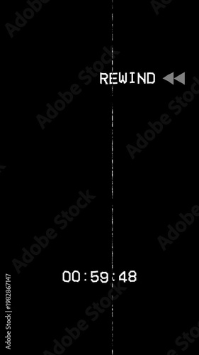 Vertical Old Damaged VHS Tape Rewind Glitch Screen with Alpha Channel, Scan Lines, Retro Noise, and Analog Distortion