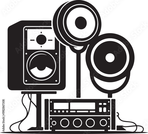 Tropical palm tree silhouettes, sunset ocean view, black palm trees, vector illustration