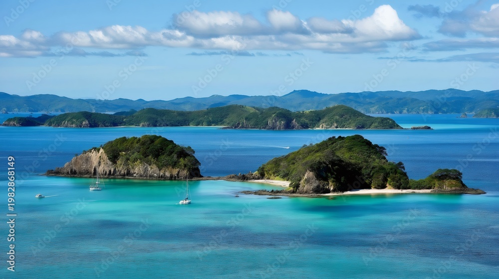 Naklejka premium Bay of islands new zealand turquoise water sailing vacation
