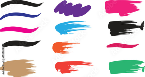 Abstract colorful vector collection of starburst shapes, fuzzy rectangles, and organic geometric design elements isolated on white.