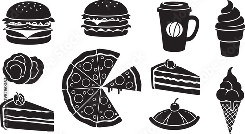 Food icons set with black and white graphics