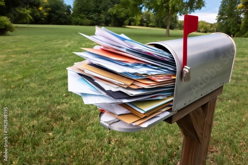 Mailbox overflowing with junk mail and envelopes
