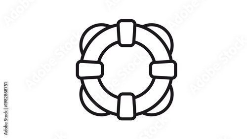 Black line vector icon illustration of a lifebuoy or life ring, representing maritime safety, emergency rescue, and support, isolated on a white background for web and graphic design projects.