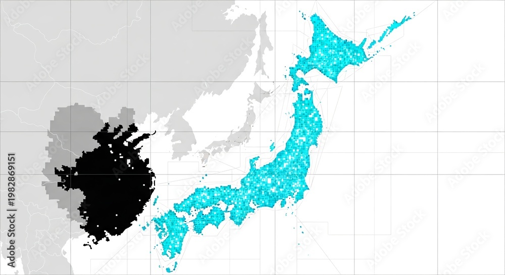 Obraz premium Digital Map Of Japan Showing Hidden AI Bias In Elder Care