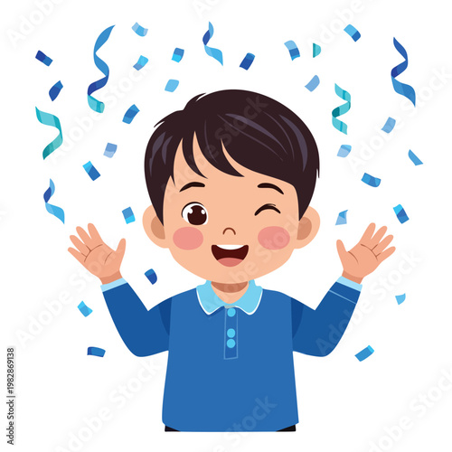 Joyful young person with confetti celebrating a happy event isolated