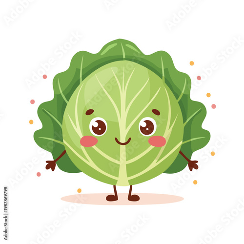 Cartoon cabbage character smiling green vegetable food illustration