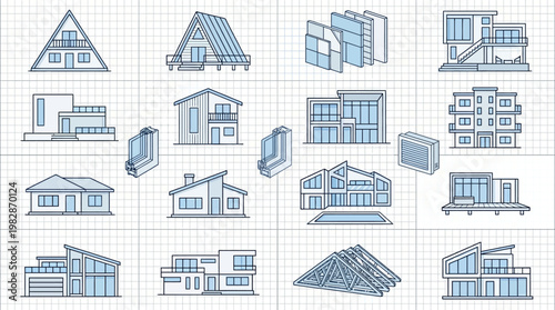 House Architecture Blueprints Icons.