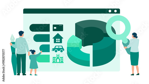 Young couple with child discussing family budget and financial strategy for future life planning including mortgage execution and education fund management solutions