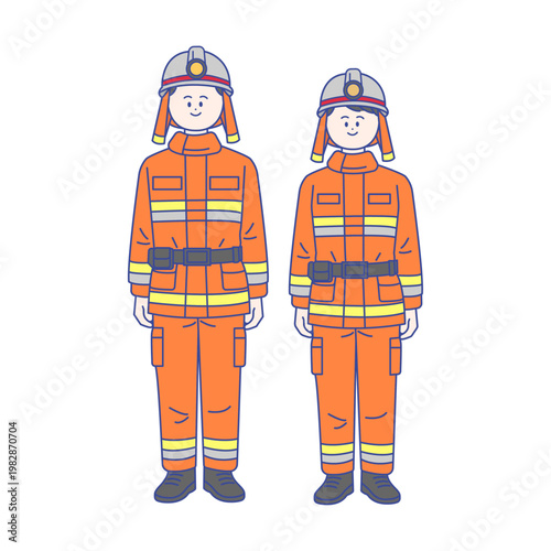 男性と女性の消防隊員全身イラスト
