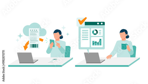 Woman scanning receipt with smartphone camera for automated expense tracking and OCR data integration into family budget management app for digital lifestyle optimization