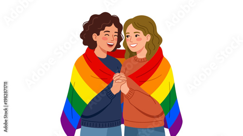 Two Women Embracing Rainbow.