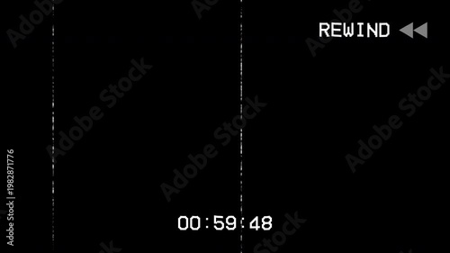 Old Damaged VHS Tape Rewind Glitch Overlay with Alpha Channel, Static TV Noise, Distorted Signal, and Analog Effects