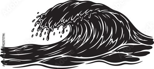 Black Wave Crashing on Ocean Surface Illustration