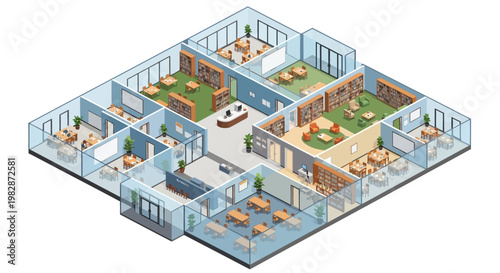 Modern office building floor plan.