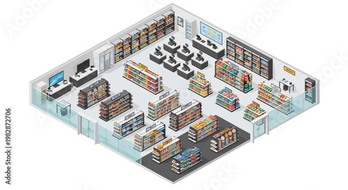 Supermarket store interior layout plan.