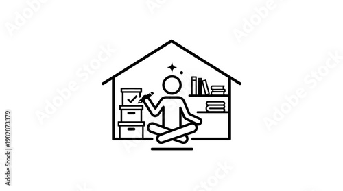 Meditating Person in a House Surrounded by Boxes