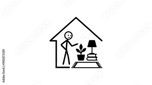 Stay At Home Stick Figure Inside a House