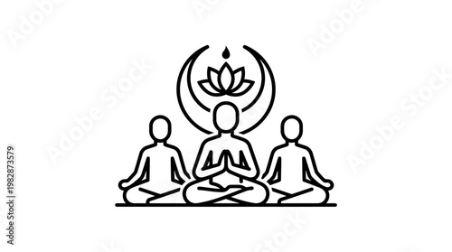 Meditating Figures with Lotus and Crescent Moon Symbol