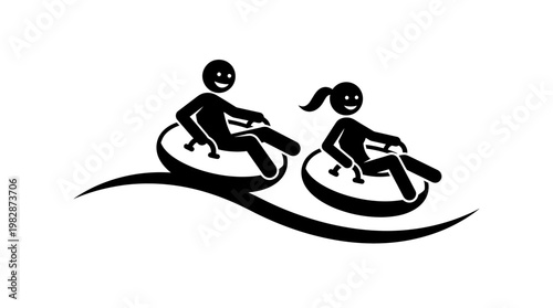 People Enjoying Snow Tubing in Winter