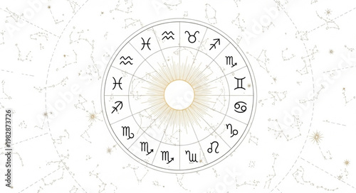Astrology Zodiac Wheel with Sun Symbol.