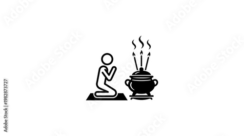 Prayer and Offering Icon in Simple Black and White