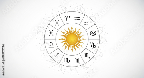 Astrology Zodiac Wheel With Sun Symbol.