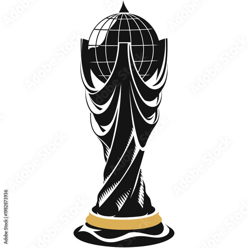 Trophy, award, winner, champion, black, gold, vector illustration, achievement symbol